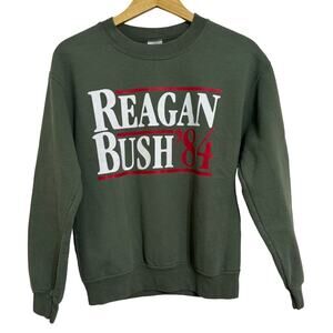 Vintage Retro 1984 Reagan Bush Crewneck Sweatshirt Olive Green Size S
